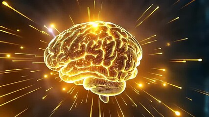 Wall Mural - A glowing, digital representation of a brain surrounded by radiant sparks.