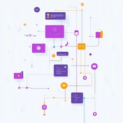 Poster - A colorful digital illustration depicting interconnected icons and lines, representing data flow and communication in a tech environment.