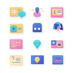 Poster - A modern, colorful grid of digital icons representing social media, communication, and multimedia features.