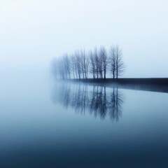 Wall Mural - row of trees in fog reflecting in water