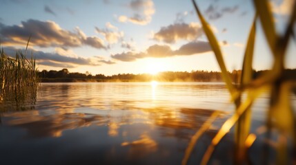 Wall Mural - golden sunset over a tranquil lake