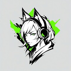 Sticker - Cyberpunk Anime Girl with Headphones: Neon Green Splash Art