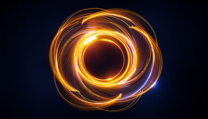 Wall Mural - abstract yellow lightning circle on dark backdrop. mysterious shape.