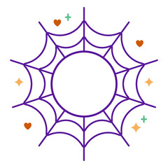 Poster - Halloween Spiderweb: A captivating illustration of a spiderweb, complete with an inviting empty circle at its center, decorated with colorful, playful graphic elements.
