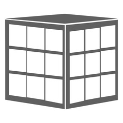 Poster - Architectural Cube: A minimalist rendering of an architectural cube featuring multiple window panels, exuding modern design. 