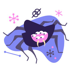 Poster - Spider Cartoon: A whimsical illustration of a vibrant cartoon spider, with multiple eyes and intricate details set against a backdrop. 