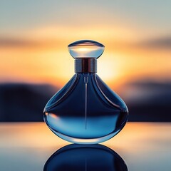 Canvas Print - Sunset perfume bottle,  elegant glass