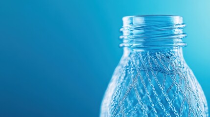 Blue bottle with a netted pattern against a blue background