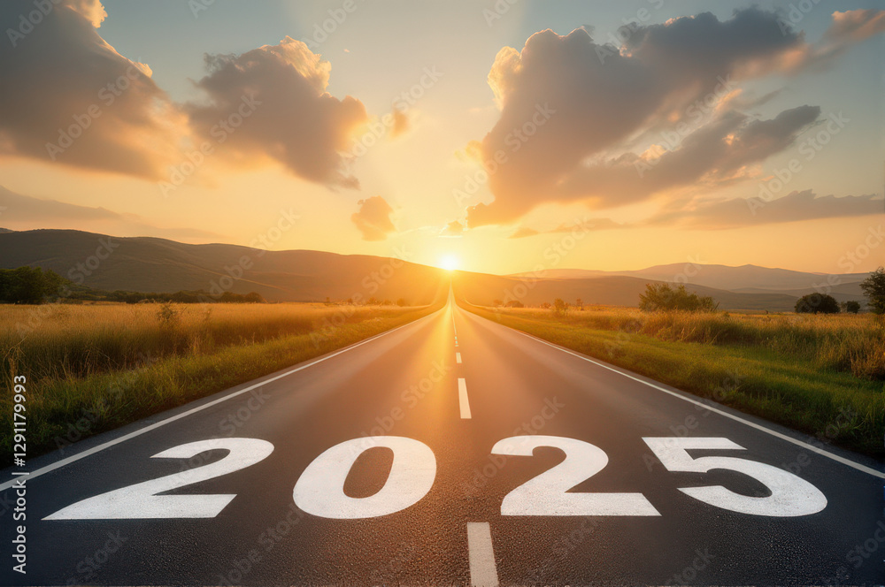 long road stretches into horizon with 2025 painted on it, symbolizing ...