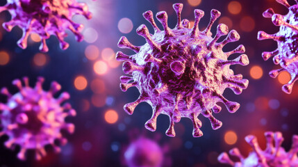 Poster - A vibrant, detailed representation of virus particles, showcasing their unique structure and colors against an abstract background