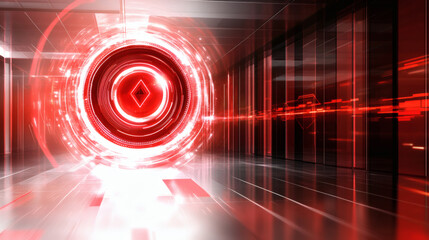 Poster - A futuristic, abstract design featuring a glowing red circular portal with dynamic light effects in a sleek, modern environment