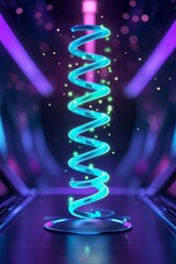 Poster - bright neon spiral light formation inside a futuristic space corridor during a vibrant night setting