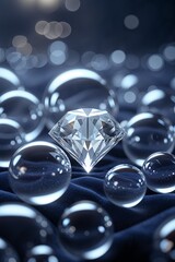 Poster - sparkling diamond surrounded by glass bubbles on a dark background creates an elegant display of lux