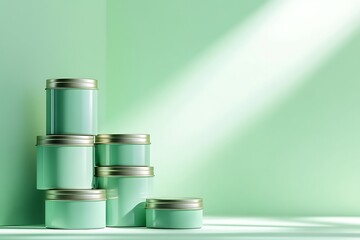 Wall Mural - Elegant Green Metal Containers Display