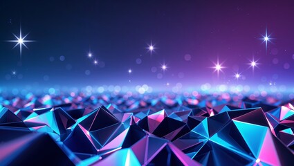 Poster - Colorful geometric design with sparkling reflections in a dynamic digital landscape at nighttime