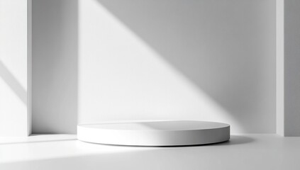 Poster - White Cylindrical Podium in Minimalist Room with Sunlight