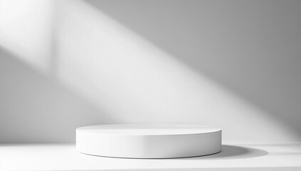 Poster - White Round Podium Display on Minimalist Background with Sunlight