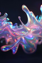 Poster - colorful abstract liquid shapes swirl gracefully in a dark background, showcasing light reflections 