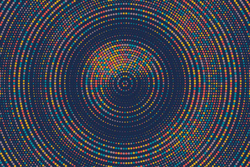 Aufkleber - Blue, red, yellow colorful halftone festival background. Radial halftone gradient background. Fading effect polka dot multicolor background for fabric, banner, poster, web, wallpaper and more.