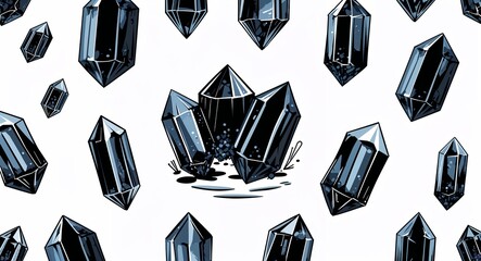 Poster - Set bundle of black tourmaline minimalist childish style illustration on plain white background