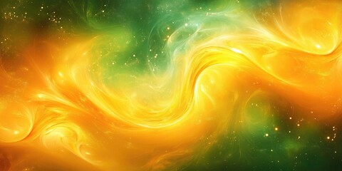 Fototapete - Vibrant swirling patterns in green and gold, creating a dynamic and energetic digital texture for graphic design.