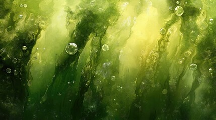 Fototapete - Abstract digital texture featuring green hues and bubbles, ideal for computer graphics and design projects.