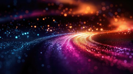 Fototapete - Vibrant abstract texture featuring colorful glowing particles and waves, ideal for computer graphics and digital design.