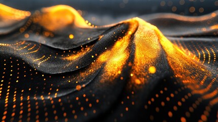 Fototapete - Abstract digital texture featuring flowing waves and glowing particles, ideal for computer graphics and design projects.