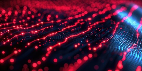 Fototapete - Abstract digital texture featuring glowing red and blue lines, creating a futuristic and dynamic visual effect.