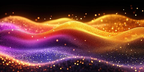 Fototapete - Vibrant abstract texture with flowing waves of purple, orange, and gold, creating a dynamic and modern digital aesthetic.