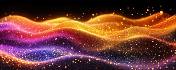 Fototapete - Vibrant abstract texture featuring flowing waves of gold, purple, and orange, ideal for computer graphics and digital design.