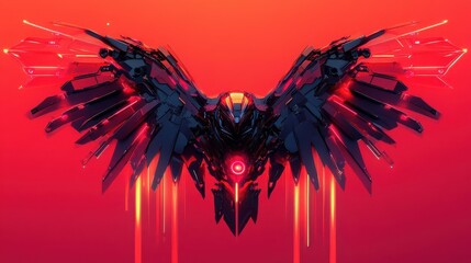 Poster - Abstract Robotic Bird Wings Design With Red Accents