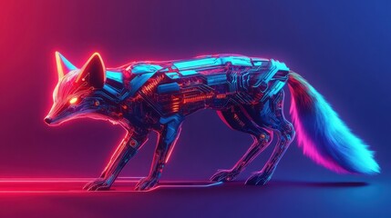 Poster - A Neon Robotic Fox Design in Vivid Colors