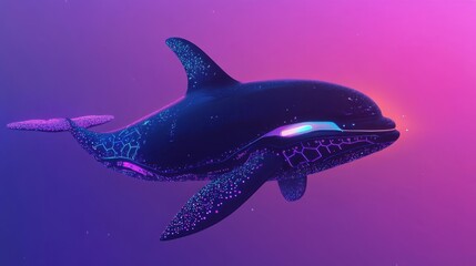 Poster - Neon Orca Whale Digital Art Futuristic Design