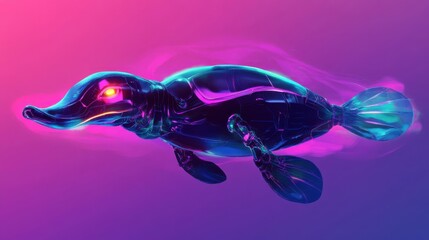 Poster - A Futuristic Robotic Platypus Swims Through Neon Space