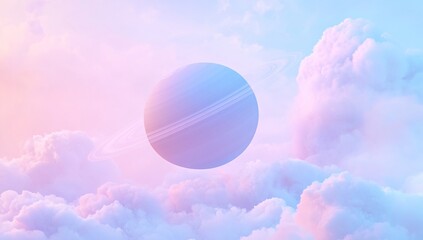 Poster - Pastel Planet Among Soft Pink And Blue Clouds