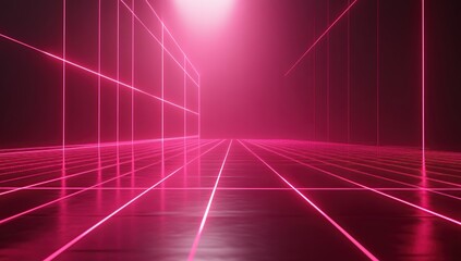 Poster - Pink Neon Grid Lines Abstract Background