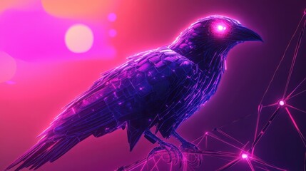 Poster - A Cybernetic Raven Perched on a Geometric Branch