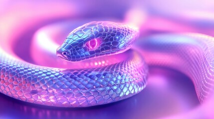 Sticker - A Metallic Snake Coiled in Neon Light