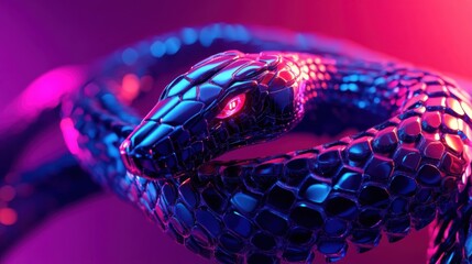 Poster - A Metallic Snake Coiled Under Neon Lights