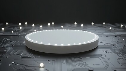 Poster - Illuminated Circular Platform on a Circuit Board: A Futuristic Tech Display
