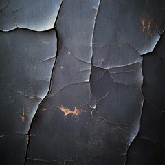 Poster - Abstract Black Cracked Metal Surface with Rough Texture and Intricate Details
