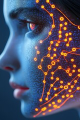 Poster - Cyberpunk Digital Woman with Glowing AI Features and Futuristic Design Elements