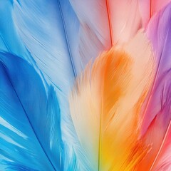 Poster - Vibrant Layered Feathers in a Rainbow Gradient Displaying a Spectrum of Colors
