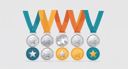Poster - Set bundle of silver star medal minimalist childish style illustration on plain white background