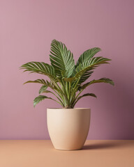 Poster - plant pot in studio room, beige background, purple backdrop, calming, serene atmosphere