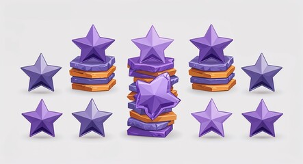 Poster - Set bundle of amethyst star badge minimalist childish style illustration on plain white background