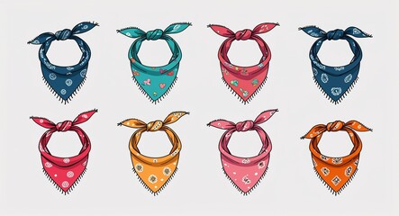 Poster - Set bundle of bandanas minimalist childish style illustration on plain white background