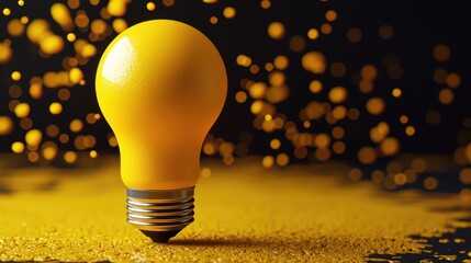 Poster - A bright yellow light bulb stands amidst a sparkling golden background, symbolizing ideas and creativity.