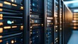 © wannakorn - Close-Up View of Advanced Server Rack with Illuminated Components in a Data Center Environment